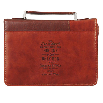 John 3:16 Two-Tone Brown Faux Leather Bible Cover With Cross