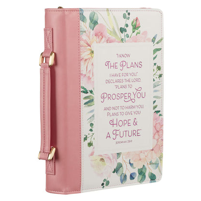 Plans Pink Bouquet Faux Leather Fashion Bible Cover - Jeremiah 29:11