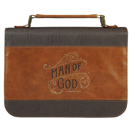 Man of God Honey-Brown and Espresso Faux Leather Bible Cover - 1 Timothy 6:11