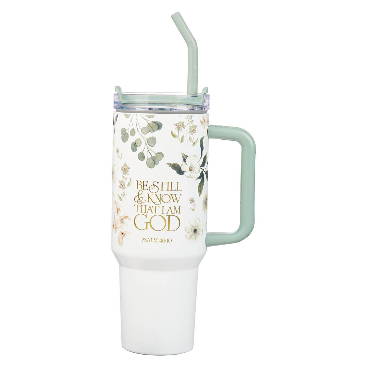 Be Still Teal Meadow 40 Oz Tumbler with Reusable Straw - Psalm 46:10