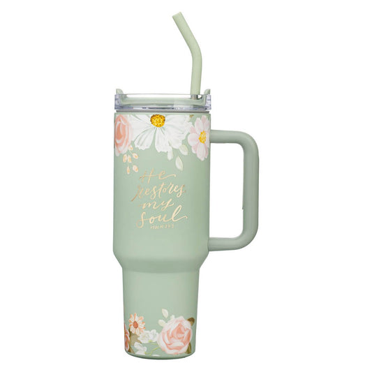 He Restores My Soul 40 oz Stainless Steel Travel Tumbler - Psalm 23:3