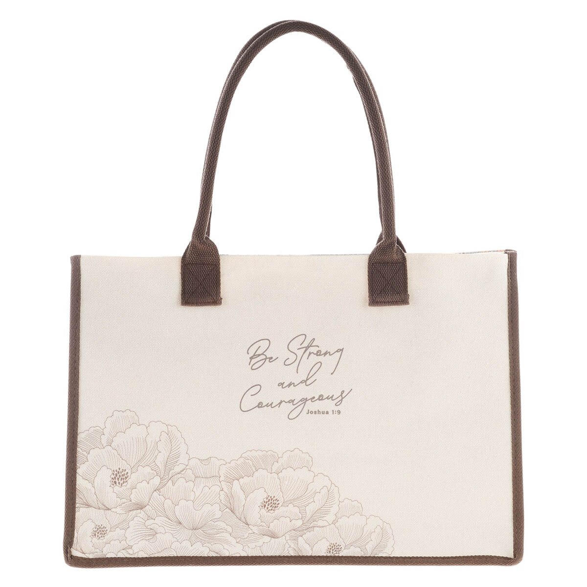 Be Strong and Courageous Floral Canvas Tote Bag - Joshua 1:9