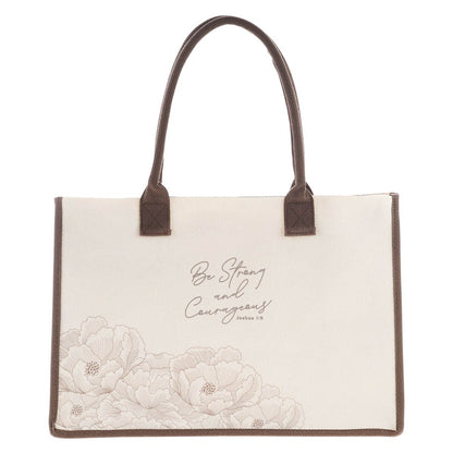 Be Strong and Courageous Floral Canvas Tote Bag - Joshua 1:9