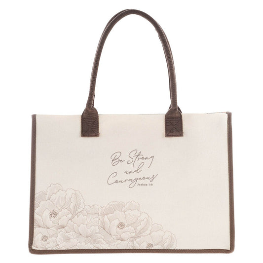 Be Strong and Courageous Floral Canvas Tote Bag - Joshua 1:9