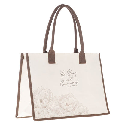 Be Strong and Courageous Floral Canvas Tote Bag - Joshua 1:9